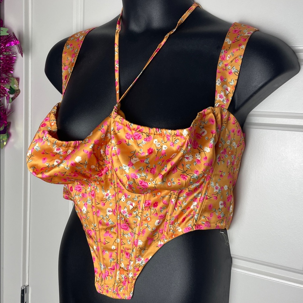 Beautiful Day Floral Corset Top Fashion Nova Orange Floral Crop Top XL NWT